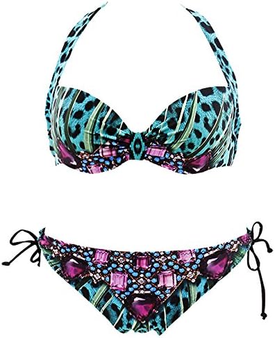 XiangRuiKeJi Womens Push up Padded Bikini Floral Printing Bottom Swimsuit 2 Piece Small