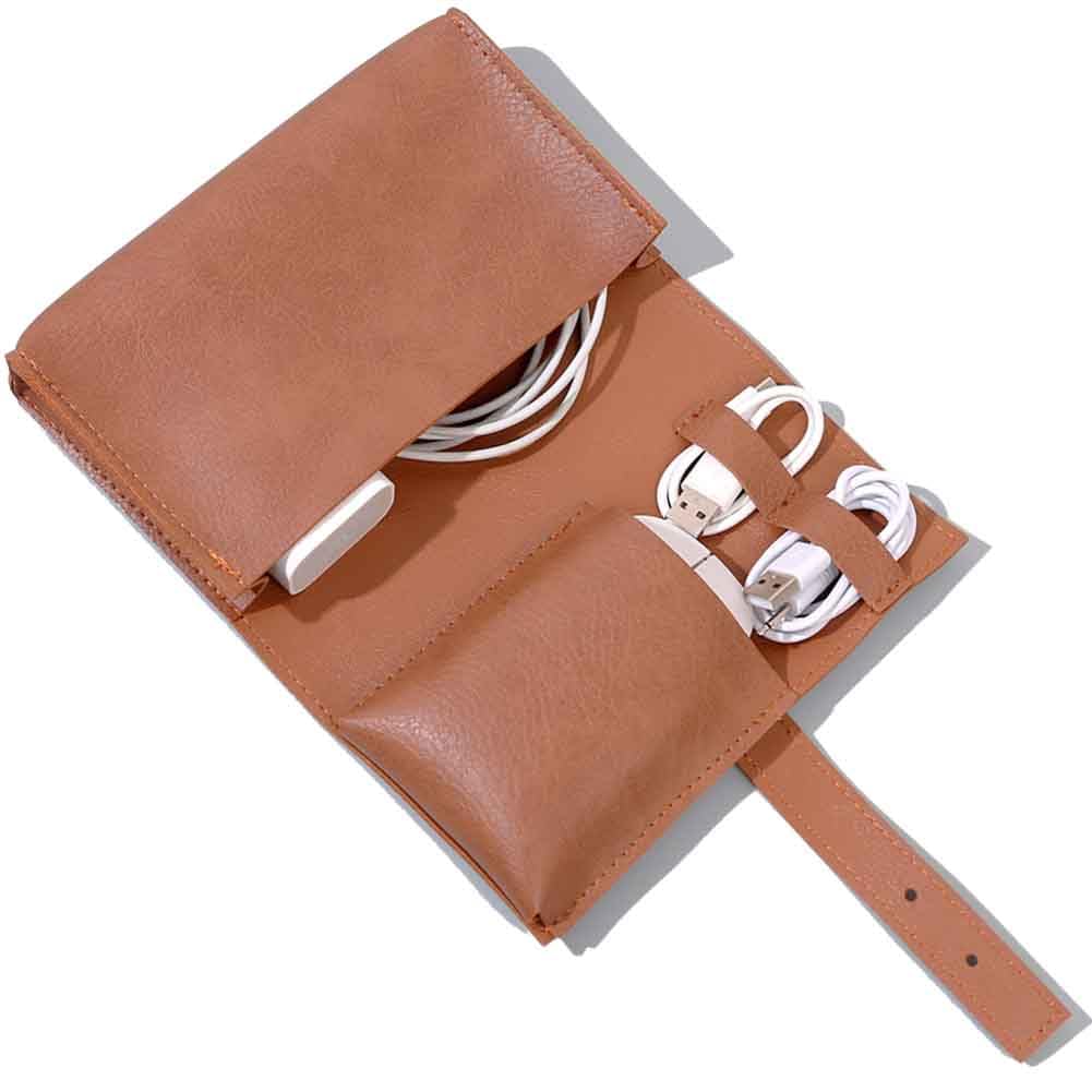 Photo 1 of DUWUZEST Vintage pu leather Electronic organizer travel case,cord organizer travel, Leather charger shortage for essentials mouse, adapter, cables (vintage brown)