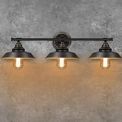 Farmhouse Rest room Self-importance Wall Mild Fixture Darkish Bronze, Industrial Rustic Type 3-Mild Self-importance Wall Sconce, Classic Wall Mount Lamp for Rest room, Bed room, Self-importance Mirror, Cupboards, Dressing Desk