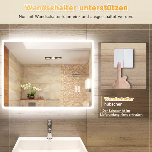 Sonni Bathroom LED Wall Mirror, Rectangular with LED Lighting, Cool White, IP44 Energy Saving