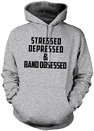 Stressed Depressed & Band Obsessed Cool Slogan Hoodie Sweatshirt Grey XX-Large