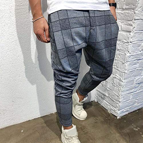 Allywit Men's Slim Gym Bodybuilding Pants Fashion Spliced Workout Running Jogger Sweatpants Gray - Thumbnail 3