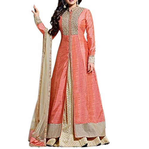 khileshwai fashion women's albela silk lehanga choli (ke01_mk101 _peach_ free size)