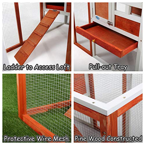 COZIWOW Wooden Rabbit Hutch Bunch Cage Indoor/Outdoorwith Openable Roof, Rabbit Pet House Guinea