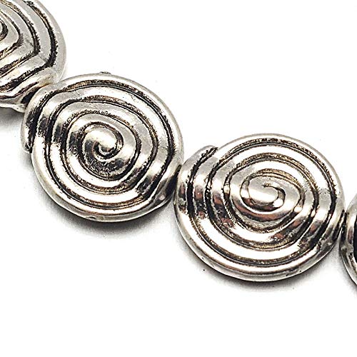 Intermediate Parts Tibetan Silver Bead Spacer Metal Beads 11 mm Pack of 19 Spiral 1 Strand Spacer Beads for Crafts Jewellery Chain Bracelet Jewellery Parts