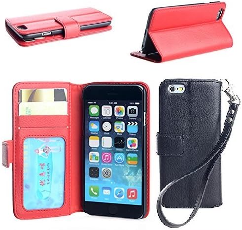 NOSWear (Slim Fit Series) iPhone 6 PU Folio (Wallet) Case - 3 Card Slot Wallet Case Slim and Compact Case (Red)