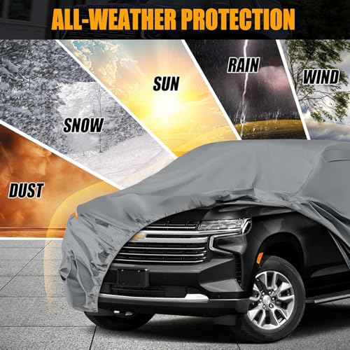 Car Cover Custom Fit for 2000-2026 GMC Yukon Accessories, Waterproof All Weather Full Exterior Cover with Door Zipper & Windproof Straps for Rain Dust Hail UV Protection