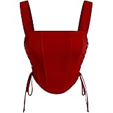 Milumia Women's Square Neck Wide Straps Bustier Tank Top Tie Side Corset Tank Tops