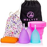 Pack of 3 Reusable Menstrual Cups with Latex Finger Protection Sleeves, Sterilizing Cup and Carry Bag - Sanitary Cup Alternative to Tampons and Sanitary Towels - Soft, Reusable Period Cups in 2 Sizes