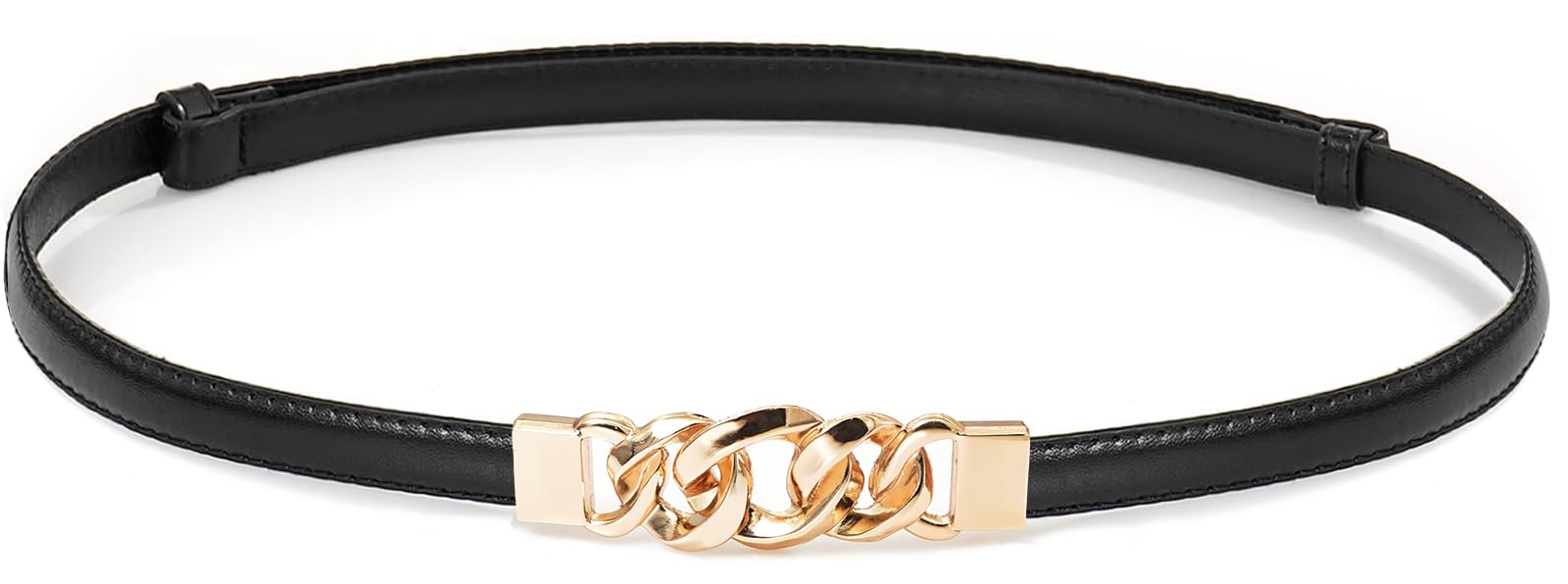 Photo 1 of Glamorstar Women Skinny Belts for Dresses Thin PU Leather Waist Belt with Gold Buckle Black 120CM