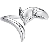 Kerraom Adjustable Fox Ring for Women,925 Sterling Silver Open Stackable Jewelry,Cute Animal Foxring Dainty Silver Gifts, Hypoallergenic Ring