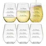 Avery Barn Tritan Wine Glasses Stemless With Saying | 6pc Set 12oz Unbreakable Shatterproof Acrylic Glassware Tumblers | BPA-Free Plastic | For Red White Wines | Boat & Pool Parties | Dish Washer Safe