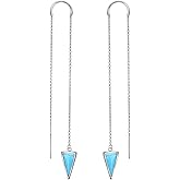 Threader Earrings Triangle Earrings Sterling Silver Created Opal Dangle Drop Long Chain Earring for Women Thread Earrings