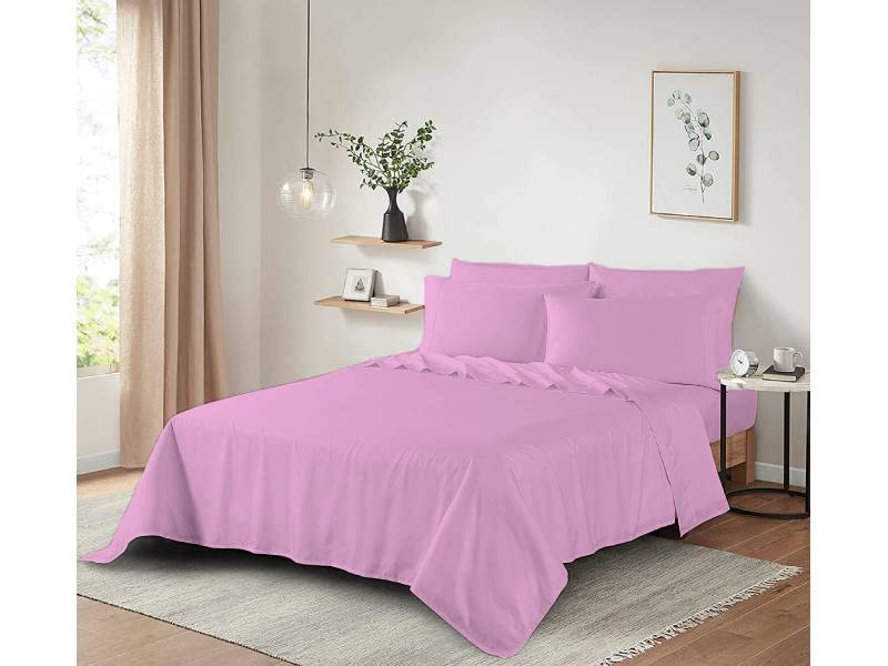 Dazzle Collection 100% Egyptian Cotton Sheet 200 Thread Count Bed Flat Sheet Hotel Quality Bedding Set Soft & Crisp Cotton Caravan Campervan (Super King Flat Sheet, Pink)