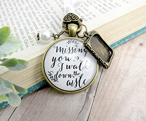 Bouquet Wedding Charm Missing You As I Walk Down Aisle Memorial White Bridal Pendant Remembrance Photo Jewelry
