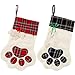 Jetec 2 Pieces 17.7 Inch Christmas Pet Stockings Cat Dog Paw Pattern Buffalo Plaid Fireplace Hanging Stockings for Christmas Fireplace Tree Decoration(Red and Green)
