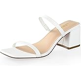 Leevar Square Toe Heeled Sandals for Women - Women's Low Block Heels Sandals - 2.25IN Open Toe Ankle Strap Chunky Heels - Slip on Heeled Sandal Mule- Nude Black Strappy Heels for Party Wedding Dress Shoes