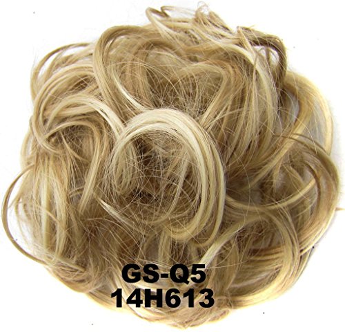 FESHFEN Hair Bun Updo Hairpiece Ponytail Hair Extensions Scrunchy Scrunchie Bun Wavy Curly Messy Hair Bun Extensions Donut Hair Chignons Hair Piece Wig-14H613 Light Ash Brown & Bleach Blonde