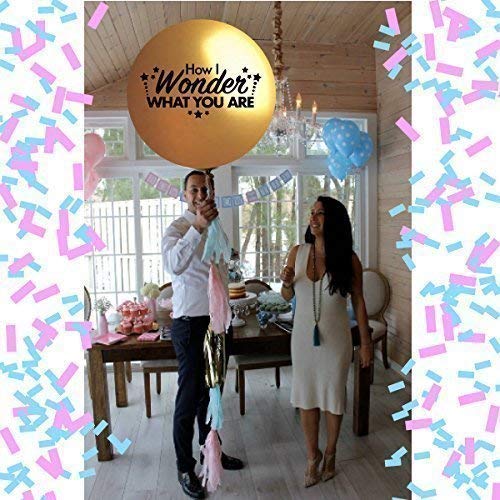 Gender Reveal Balloon with Tassle, How I Wonder What You Are Balloon, Gold Gender Reveal KIT with confetti