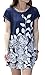Women's Summer Short Sleeve Casual Floral Printed Loose Blouse Tops T-Shirts (Dark Blue)