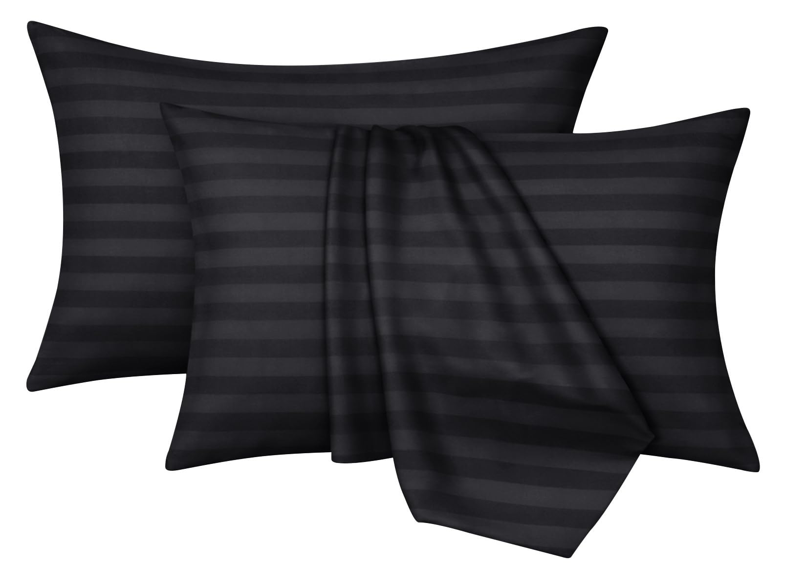 Moonlight Bedding Pillow cases 2 pack - Black Stripe 50x75cm Luxury Pillowcase 100% Microfiber Hotel Quality Pillow Cover - Super Soft and Breathable Pillow Case