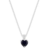 Belacqua Sterling Silver Heart Birthstone Gemstone Necklace for Women – 7x7mm Pendant with 15" Cable Chain + 2" Extender