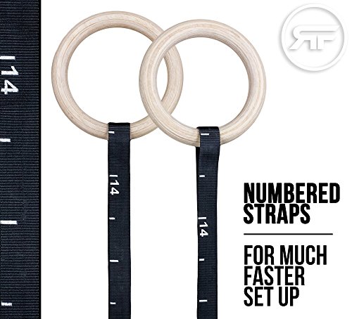 Rep Wood Gymnastic Rings with Unnumbered Straps - Perfect for Cross-Training Workouts, Gymnastics and Conditioning - 1.25 inch Gym Rings