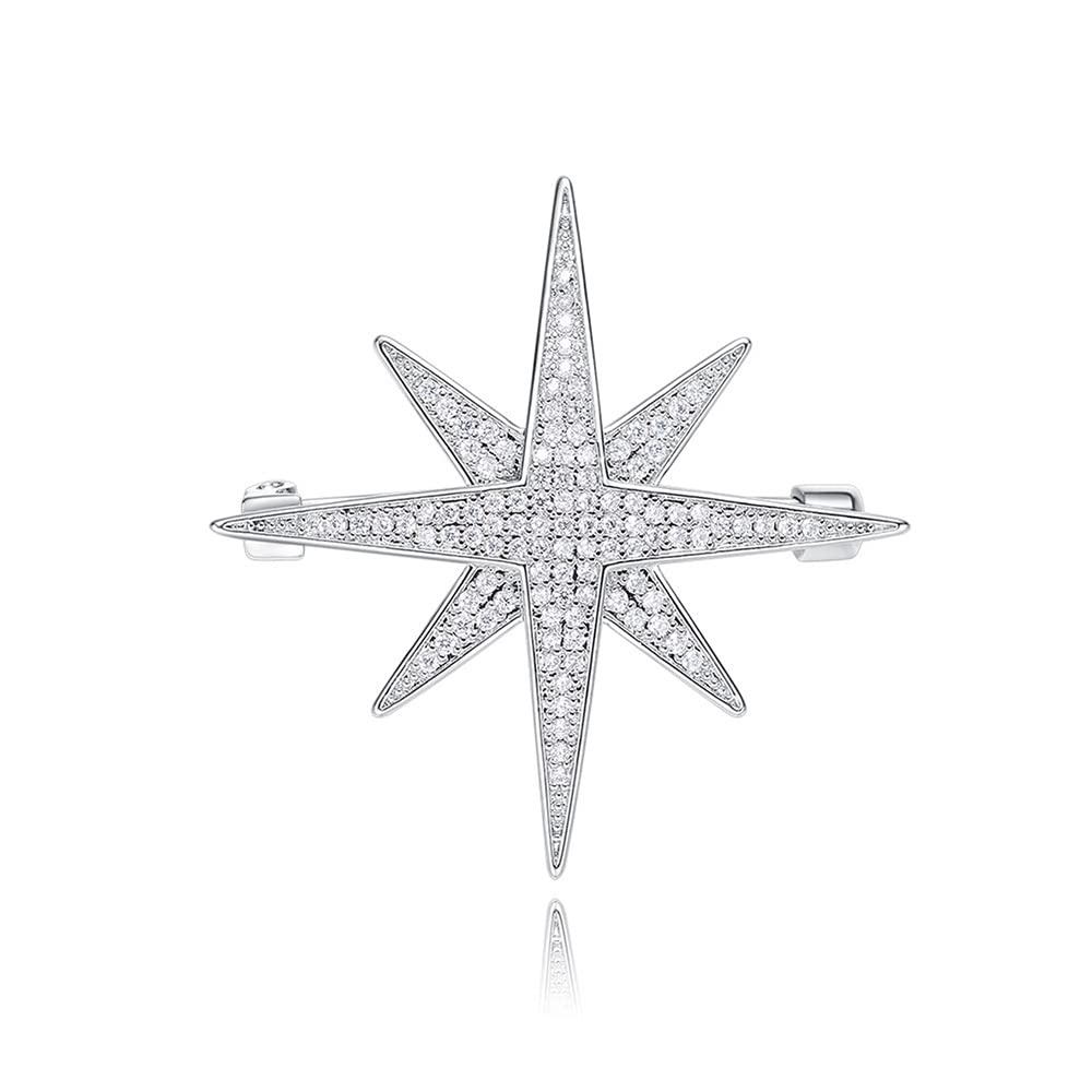 Rhinestone Star Brooch Pin for Women Girls Men Fashion Dainty Crystal CZ Silvery Lapel Pins Dress Suit Bouquet Accessories Jewelry Christmas Winter Holiday Wedding Decor Unisex Gifts