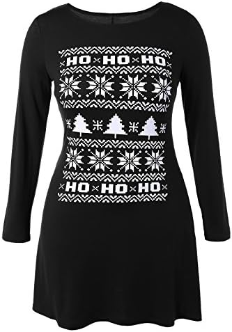 Bambooboy Women's Christmas Gifts O-Neck Long Sleeve Casual Dress (Black, XL)