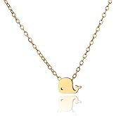 Cute Whale Pendant Necklace for Women Stainless Steel Dainty Small Ocean Animal Choker Adjustable Chain Simple Minimalist Charm Necklaces Fashion Surfer Beach Jewelry Birthday Christmas Gifts Daughter Niece (gold)