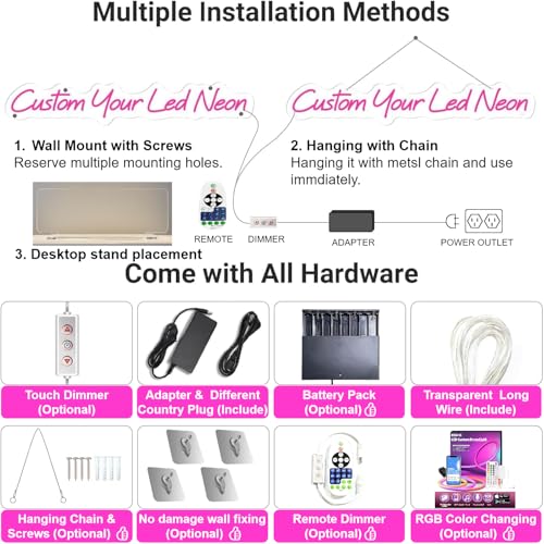 Personalised LED Neon Sign for Decorations Personalised Neon Written for Parties Birthdays Weddings Shops Bar Illuminated Sign LED Custom Lamp (25-152 cm)