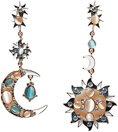 Special Jewelry, Women's Colorful Sun Moon Star Pendants Opal Inlay Dangle Earrings