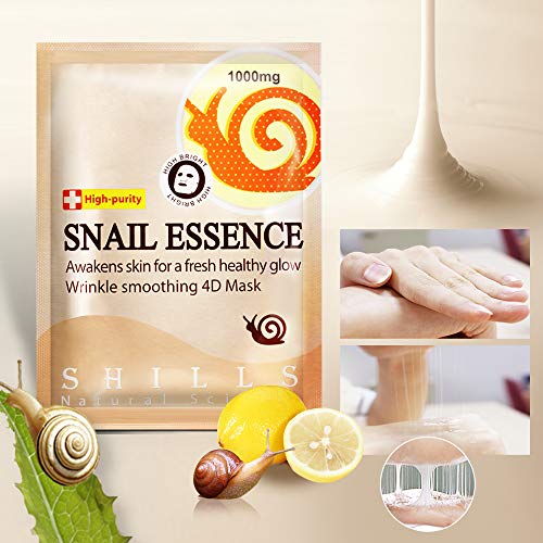 SHILLS Snail Mask, Hydrating Face Mask, Anti Wrinkle Serum Repair Mask Sheet brightening facial mask 10 Combo Pack - Thumbnail 2