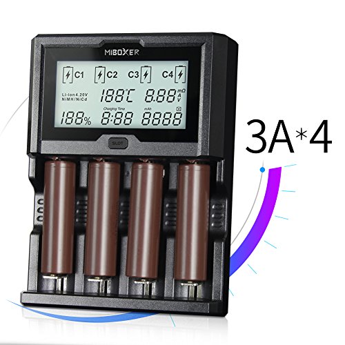 KINDEN 18650 Battery Charger - 3A Each Slot Total 12A Quick Fast Portable Smart Charger Large LCD Screen for Li-ion IMR INR ICR Ni-MH Ni-Cd AAAA AAA AA A SC C D Rechargeable Batteries (4 Slot)