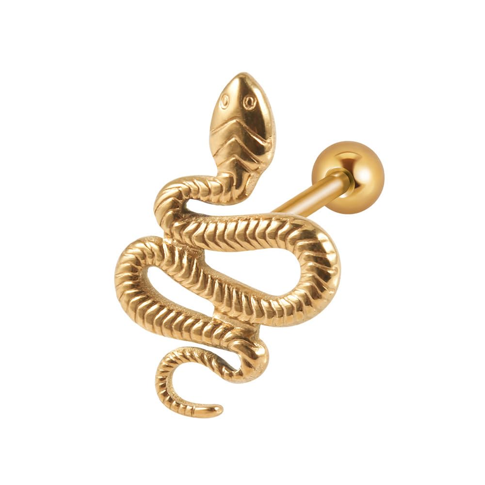 Photo 1 of Niaspi Snake Tongue Barbell Ring for Women Men Stainless Steel Tongues Piercing Studs Jewelry Statement Snake Internally Threaded Straight Bar Barbells Body Jewelry (Gold)