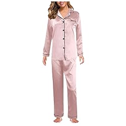 Womens Satin Pajamas Set Long Sleeve Sleepwear