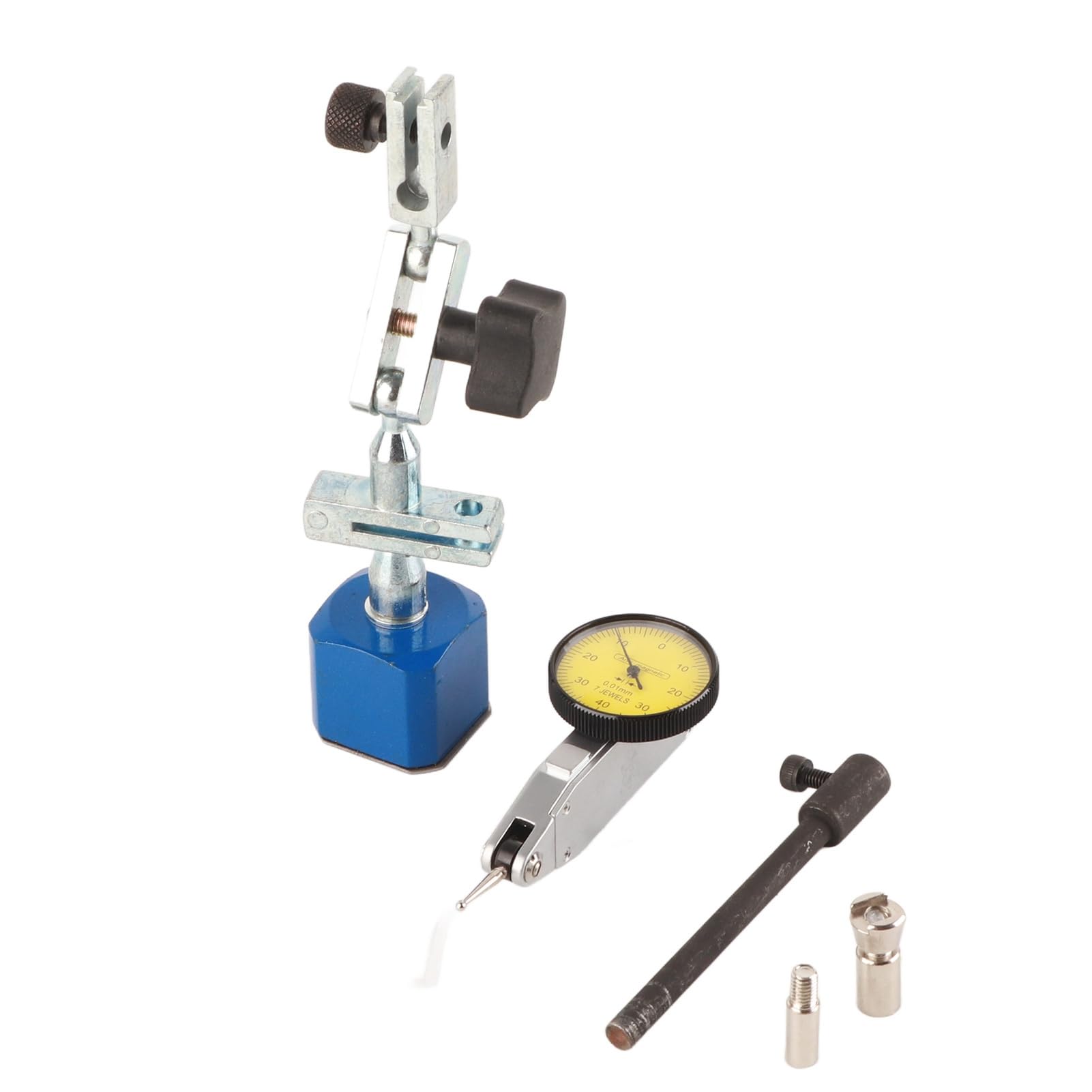 Adjustable Dial Indicator Magnetic Base Stand Holder 32mm/1.3inch with Yellow-face Dial Test Indicator Gauge 0-0.8mm