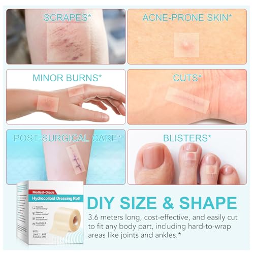 Hydrocolloid Plaster Roll 5 cm x 3.6 m, Self-Adhesive Hydrocolloid Wound Plasters for Blisters, Cuts & Skin Protection, Various Sizes, Can Be Cut to Size, Pack of 1