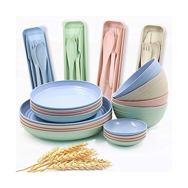 20-Pieces-Wheat-Straw-Dinnerware-Sets-Lightweight-Plates-Bowls-Spoon-and-Fork-Set-Unbreakable-Tableware-Set-for-Picnic-Party-BBQ-Wedding-Camping-B6 20 Pieces Wheat Straw Dinnerware Sets, Lightweight Plates Bowls Spoon and Fork Set, Unbreakable Tableware Set for Picnic Party BBQ Wedding Camping (B6)