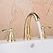 Hiendure® Widespread Two Handle Three Holes Centerset Brass Lavatory Sink Faucet Gold, Without Pop Up Drain
