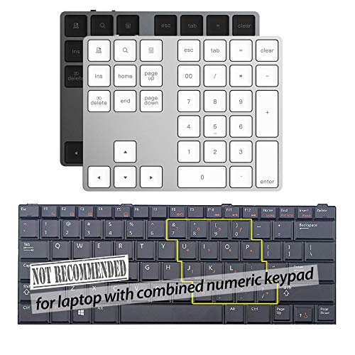 Rechargeable Bluetooth Wireless Numeric Keypad for Laptop, Portable Aluminum 34 Key Shortcuts Digital Entry Number pad Compatible with Apple iMac, MacBook Pro, iPad Pro, Surface (Space Grey)