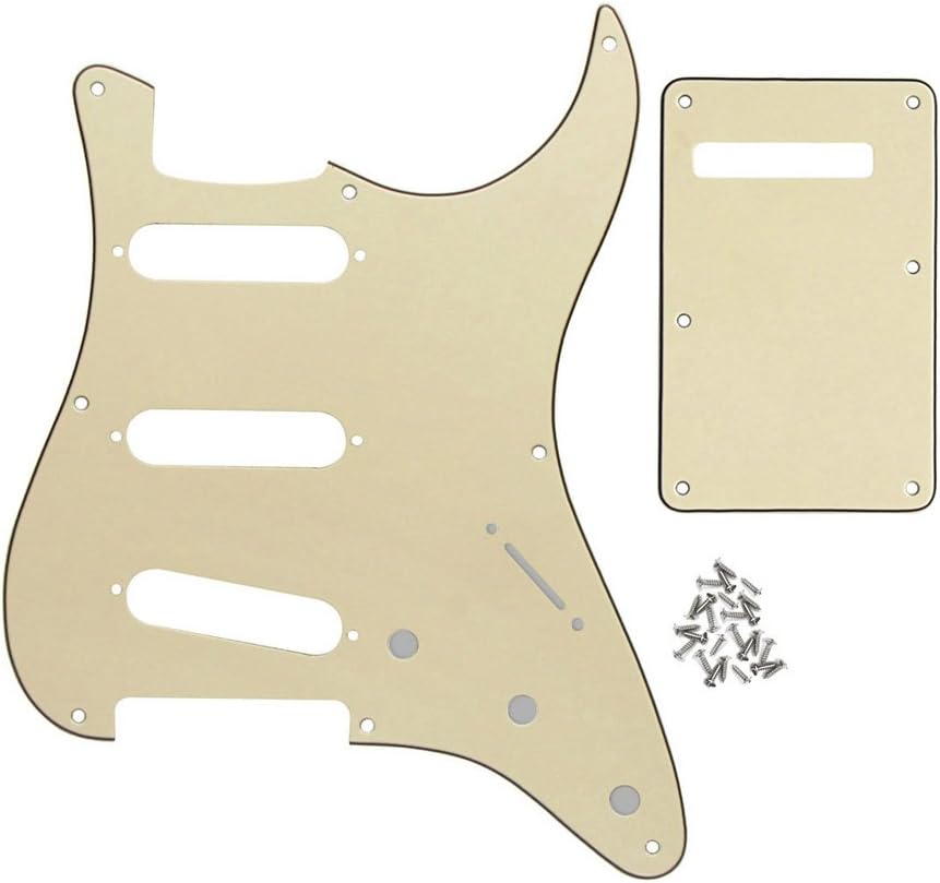 FLEOR Set of 8 Hole SSS Pickguard and Guitar Backplate with Screw for Vintage ST Style Guitar Parts Replacement,3Ply Cream