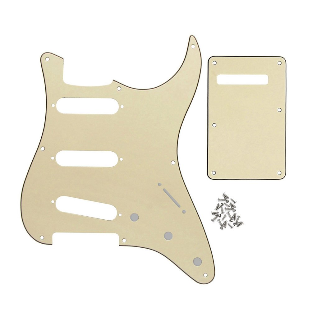 FLEOR Set of 8 Hole SSS Pickguard and Guitar Backplate with Screw for Vintage ST Style Guitar Parts Replacement,3Ply Cream