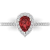 Clara Pucci 14K Solid White Gold 0.755 ctw Garnet Solitairewith Accents Ring for Women | Anniversary, Birthday Gift | 7x5mm Pear Cut
