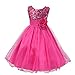 Wocau Little Girls' Sequin Mesh Tull Dress Sleeveless Flower Party Ball Gown (140(6-7 Years), Rose)