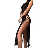Women's Y2K Black Rave Outfits Bodycon Dress High Slit Lace Up Sleeveless Bandage Cocktail Party Club Dresses