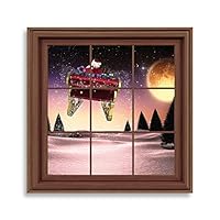 Framed Canvas Wall Art Xmas Window Canvas Prints Home Artwork Decoration for Living Room,Bedroom - 16x16 inches