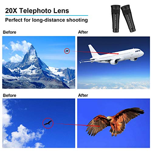 Cell Phone Telephoto Lens, TODI 20X 4K HD Clip-On iPhone Camera Lens Manual Telescope Lens with No Distortion, Compatible iPhone, Samsung, iPad and Most Smartphones