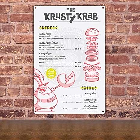 Amazon Com Spongebob Squarepants The Krusty Krab Menu Metal Sign Home Kitchen