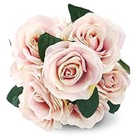 Silk Rose Pink 10 Heads SOLEDI Artificial Flower French Rose Fake for Bridal Bouquet Wedding Living Room Table Home Garden Decoration